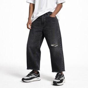 Y2K Southpole Mens Baggy Relaxed Fit Jeans Black Raw Hem 32x27 (Altered) Skater